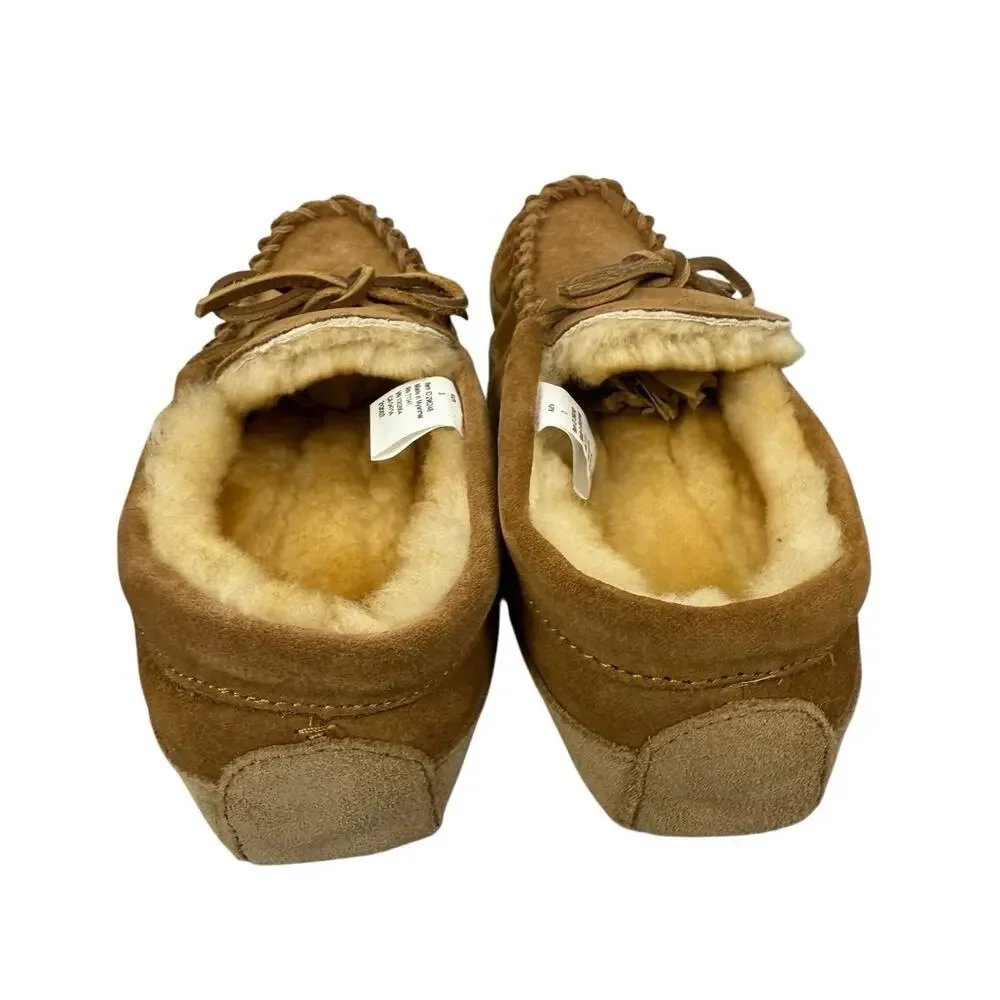 LL BEAN Slippers Kids 3 Brown Suede Shearling Lined Wicked Good Moc